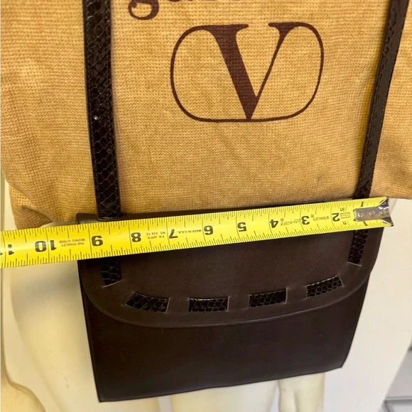 Valentino Garavani Italy Vintage80s Chocolate Brown Leather/Snakeskin Bag+Gloves